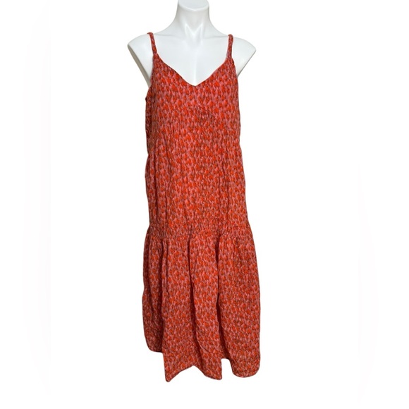 Joie Tea Rose Red Pink Printed Tiered cotton lined  Maxi Dress size medium - Picture 1 of 5